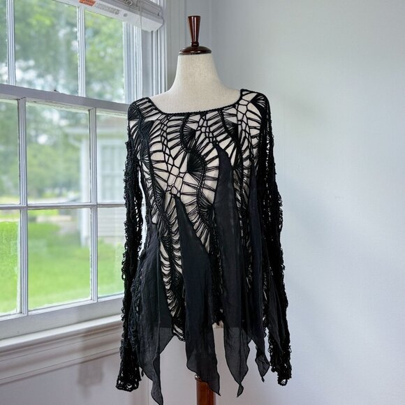 Sioni Sweaters - SOLD Sioni Black Sweater Open Knit Medium Large Handkerchief Hem Witchy Goth